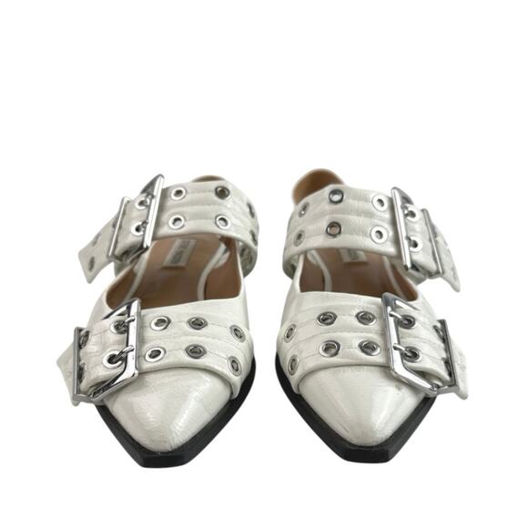 Steve Madden Graya White Patent Leather Studded Pointed Toe Slingback Flats 8 - Picture 2 of 7